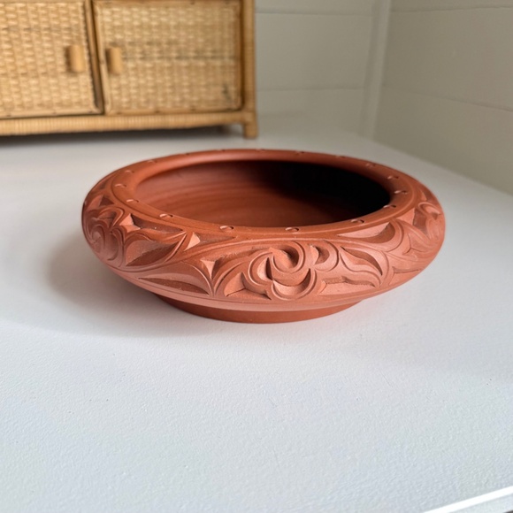 Other - Vintage Bonsai Planter Unglazed Carved Bowl Terra Cotta Clay Bowl Succulent Pot